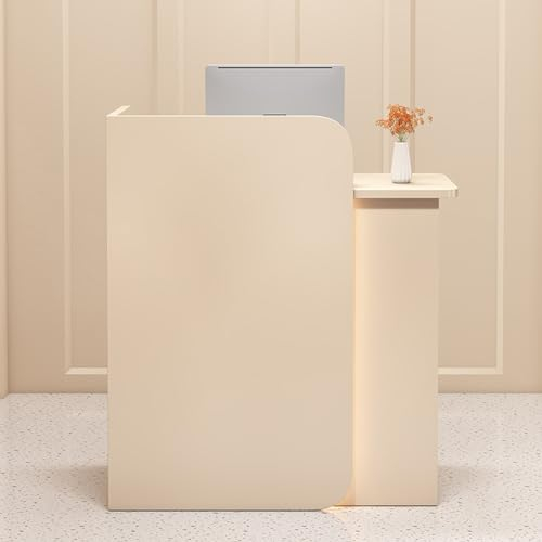 Kleiner Empfangstresen, Front Desk Empfangstresen mit Led-leuchten und Abschließbarer Schublade, L-förmiger Kassentresen, Für Kassenbüro, Schönheitssalon, Lobby