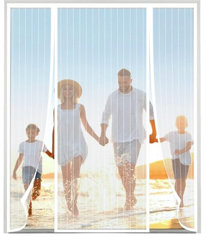 Magnet Fliegengitter Tür, Weiß Fliegengitter Tür Insektenschutz Magnet Fliegenvorhang, Doppeltür Magnetvorhang,Magnet Fliegengitter Balkontür ohne Bohren,Doppeltür Türvorhang,130(33/64/33) x190cm