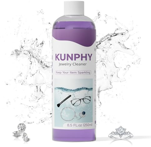 kunphy Upgraded Jewelry Cleaner, New Plant Formula for All Ultrasonic Cleaners, Enhanced Cleaning Effect, Multi-Purpose Glasses cleaner for Silver, Gold, Rings, Diamond and Eyeglass(8.5 oz, 250 ml)