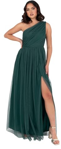Anaya with Love Womens Ladies Maxi One Cold Shoulder Dress with Slit Split Sleeveless Prom Wedding Guest Bridesmaid Ball Evening Gown, Emerald Green 26