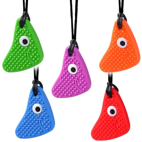 Chew Necklaces for Sensory Kids, Seeway Chewy Necklace Sensory Motor Aids, 5 Pack Silicone Sensory Chew Toys, Different Textures Chewelry, Improve Concentration, Strengthen Oral and Facial Muscles