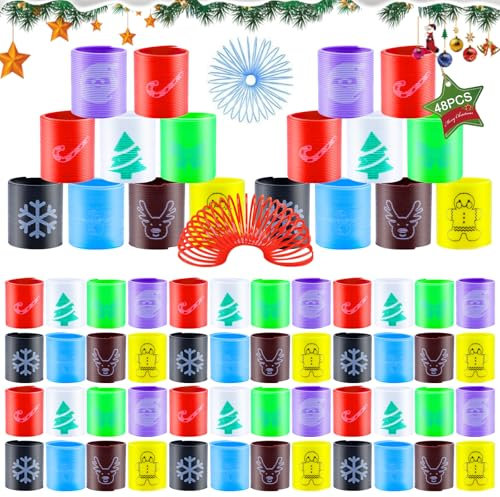 SPERMUOY Weihnachten Mitgebsel,48 Stück Weihnachten Mitgebsel Regenbogen Spielzeug,Regenbogenspirale Magic Springs Weihnachten Rainbow Spiral Springs für Mitbringsel Kindergeburtstag Lernspielzeug