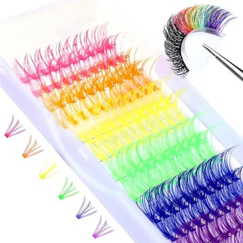 120 morceaux de faux cil artificiels colorés, 6 couleurs fans extension de cils classique pour personnalisation