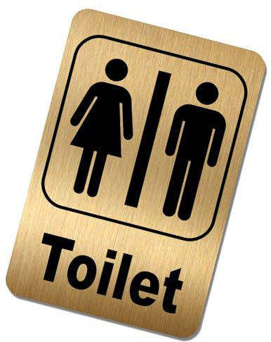 METAL Aluminium Tin Toilet Sign UNISEX Logo Brushed GOLD Lavatory Restroom Door Notice Office Shop Home Warehouse School Workplace Bathroom SMALL 150x100mm ME19