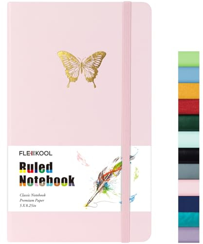 FLEEKOOL Classic Lined Journal Notebook, Hardcover Notepad Leather Journals for Women Men School Office - 100 GSM Thick Paper, 12.7 x 21 cm - Pink