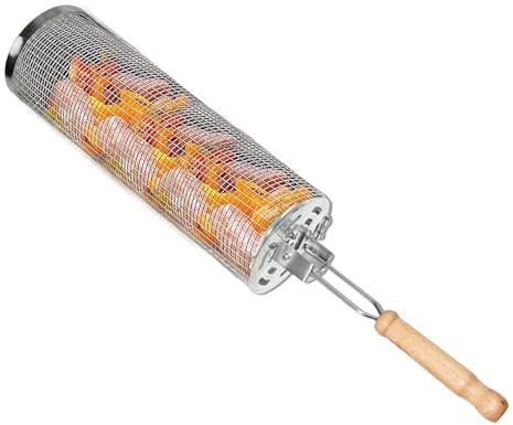 Paniers de barbecue enroulables, tube en maille pour barbecue, panier à roulettes, panier à rôtir, accessoire de barbecue pour crevettes,