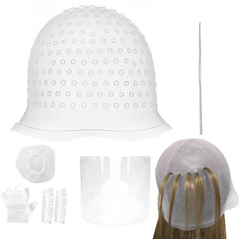 Strähnchenhaube,Strähnchen Set,Stränchen Haube,Silikon Strähnenhaube,Stränchen Haube Mit Löcher,für DIY Färbung Ausrüstung zum Haarfärben Föhnen und Stylen Geeignet für Frauen und Mädchen