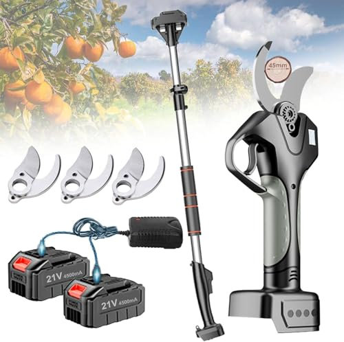 WEIMILOR Tijeras de Podar con Mango Extensible, Diseño Ergonómico para Mayor Comodidad, Ideal para Cortar Ramas Altas, Acero Resistente, Herramienta Esencial para Jardineros Profesionales,2batteries