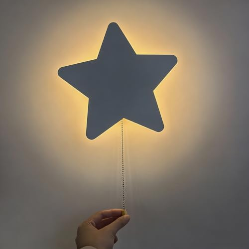 Lekfull Stjärnformad LED Vägglampa för Barn Varmvit Nattlampa med Dragsnöre USB Batteridrift Vit Järn för Barnrum Läshörna Dekor