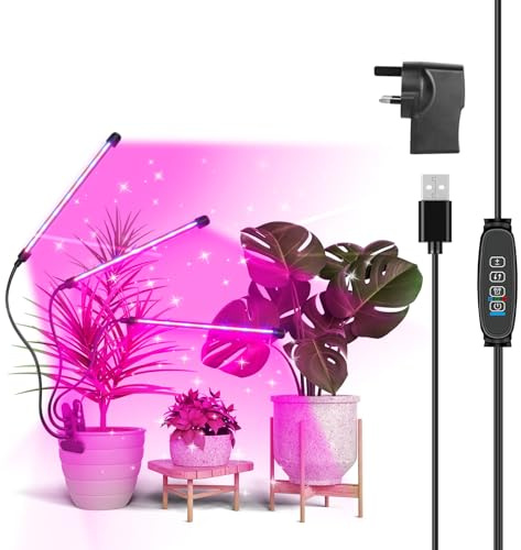 Willpower Lámpara de Planta Con Clip, Luz LED para Plantas 3 Cabezales 60 Leds 460nm-470nm 620nm-630nm, Luces de Crecimiento Interior 360°Ajuste con Temporizador 3/9/12H, 10 Brillos, 3 Modos