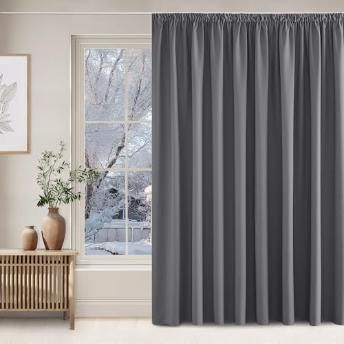 NICETOWN Thermovorhang Kälteschutz Verdunklungsvorhänge für Wohnzimmer 1er Set 240 x 300cm(HxB) Grau,Raumteiler Vorhang 300 cm Breit Curtains Blackout Thermovorhänge Kräuselband