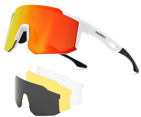 FEISEDY Fahrradbrille Polarisiert Herren Damen Sportbrille B0279 | 4 Wechselgläser, UV400 Schutz für Radfahren Laufen Autofahren