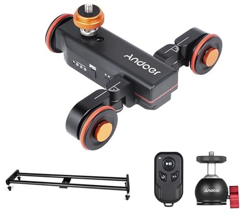 Fictory Carrello scorrevole per fotocamera, carrello automatico leggero per riprese fluide, telecomando con velocità regolabile, batteria ricaricabile integrata, guida di scorrimento rimovibile per un