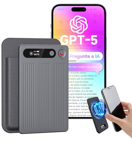 NUASI KI Digitales Diktiergerät mit Hülle, Transkribieren und Zusammenfassen, App-Steuerung, One-Touch-Aufnahme, Unterstützt 80+ Sprachen Übersetzung, 64 GB Speicher, Für Telefonate, Besprechungen