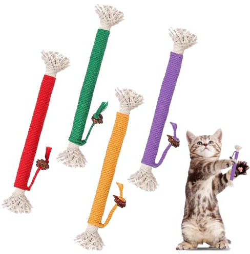 4PCS Cotton Rope Catnip Toys Kitten Teething Chewing Cat Teeth Cleaning
