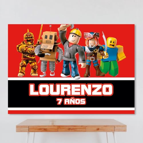 Cartel Personalizado Robloox, 100x80 cm, Pancarta Cumpleaños, Póster Decorativo, Multicolor