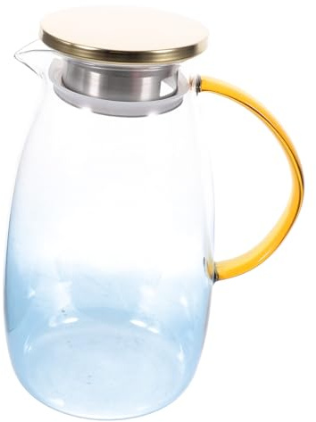 BESTYASH Pichet à Eau En Verre 1500 Ml Bleu Dégradé Couvercle Acier Inoxydable Verseuse Ergonomique Anti-goutte Pour Boissons Fraîches Et Usage Quotidien