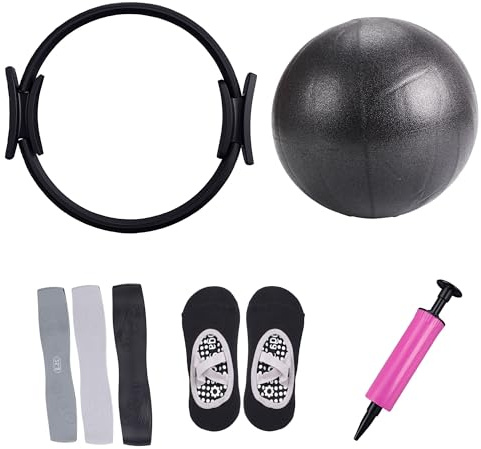 SUNZWO Pilates Set für Zuhause,Pilates Essential Kit mit Pilates Ring, Widerstands- und Loop Bändern, Soft Ball & Luftpumpe, Heimtraining für Damen & Anfänger