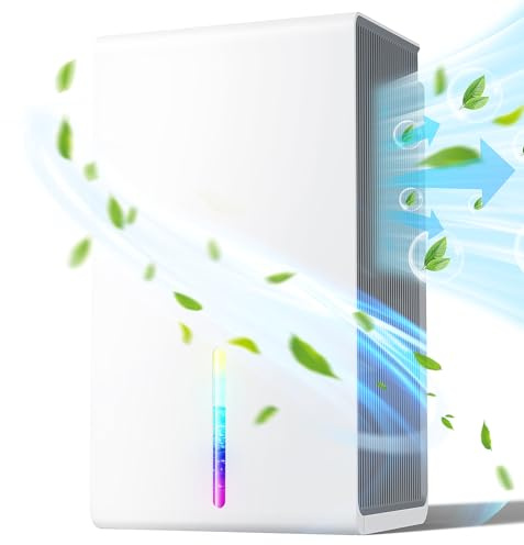 Dehumidifiers for Home, Powerful Dehumidifier with Ultra Quiet Sleep Mode, Auto Shut-Off & Defrost, 7 Colorful LED Lights, Portable Energy Saving Small Dehumidifier for Bedroom Closet RV（800ML/24H）