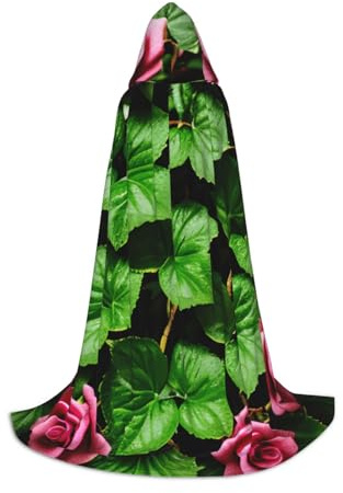 bmnaswt Cape à capuche à imprimé floral rose lierre avec feuilles, rehaussez votre look festif, grande capuche et nœud papillon, pour Halloween/cosplay