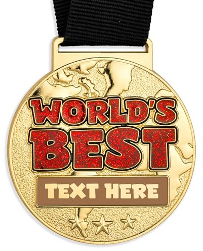 TROPHIESPLUSMEDALS | Worlds Best Medal | 50mm Gold Medal Award Metal Base | Perfect Medals for Sports Competitions, Academic Achievements, and Recognition Events