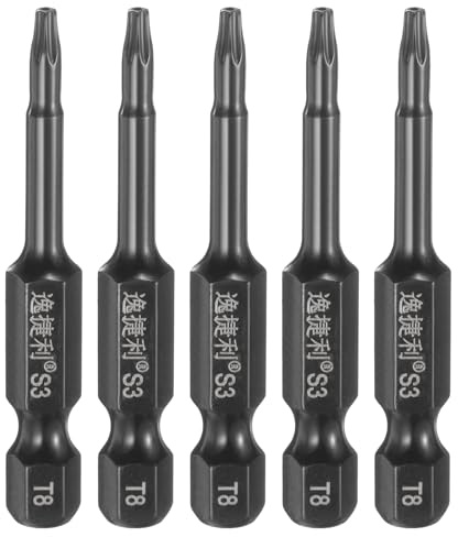 QUARKZMAN 5pcs Punta Destornillador Seguridad Torx T8 Vástago Hexagonal 1/4 Largo 2 (50mm) Magnético Antimanipulación Estrella 6 Puntos Acero S3 Pulido Espejo