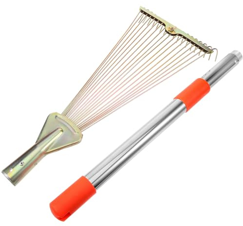 Levemolo Rastrillo de Jardín Metálico con Mango Retráctil Ergonómico Dientes de Acero Inoxidable para Césped y Huerto Herramienta Resistente para Eliminar Malas Hierbas y Trabajar la