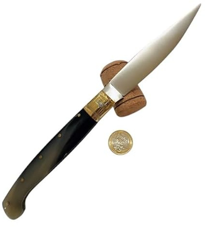 Generico Coltello Pattadese Artigianale con Manico in Corno di Montone Lucido, Lama in Acciaio 11 cm, Lunghezza Totale 24 cm, Lavorazione Tradizionale Sarda