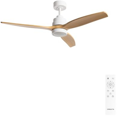 CREATE / WINDSTYLANCE M/Ventilateur de plafond en ABS avec éclairage blanc, pales effet bois naturel et télécommande / 40 W, Ø 132 cm, 6 vitesses, mode été-hiver, double hauteur, moteur DC