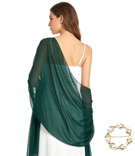 Scettar Stola für Abendkleid mit Perlen-Broschen aus Chiffon, elegant, leicht, als Stola und Schal nutzbar, für Kleider, Brautkleid, Sommerhochzeit und Party, 200x72 cm
