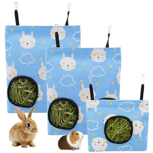 Vetin 4Pcs Rabbit Hay Feeder Set, Metal Hanging Rack with 250g Timothy Hay | 7in Metal Pod & Hay, for Guinea Pig/Chinchilla/Bunny Cage Accessories
