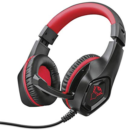 Trust Gaming GXT 404R Rana Auriculares, Auriculares con Micrófono y Diadema Ajustable, Mando a Distancia Integrado, Cable de 1 m, Auriculares para PC, Switch, Consola - Rojo