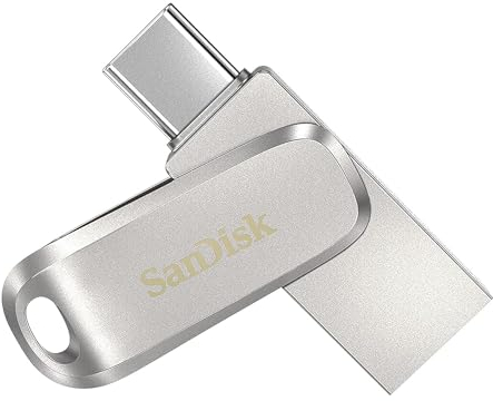 SanDisk 1TB Ultra Dual Drive Luxe Flash Drive smartphone storage, USB C memory stick up to 400 MB/s, reversible USB Type-C and USB Type-A connectors, for tablets, Macs, computers, all metal Silver