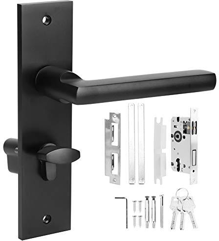 Naroote Set di maniglie per porta e catenaccio, ultra silenzioso, in lega di zinco, per interni, con serratura semplice, con 3 chiavi per porte in legno