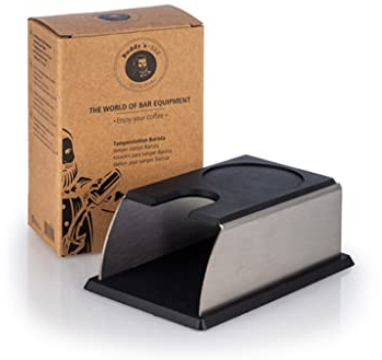 Buddy´s Bar - Barista Edition, prensador premium para todos los tamaños de tampers, 14 x 7/9 cm, altura: 5,5 cm, prensa para portafiltros de espresso, acero inoxidable mate, accesorio barista, negro