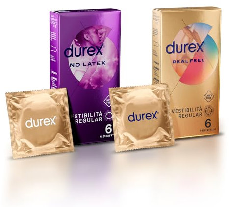 Durex Mix Preservativi, No latex Senza Lattice 6 unità + Real Feel 6 unità, 12 profilattici nominale 56 mm