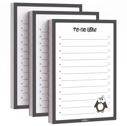 edelkern To Do Liste | 3er Set | Pinguin | DIN A6 | Notizblock & Tagesplaner