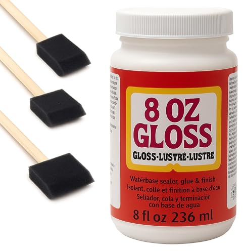 Mod podge 8oz gloss finish glue sealer with 3 foam brushes for decoupage modelling craft non toxic.