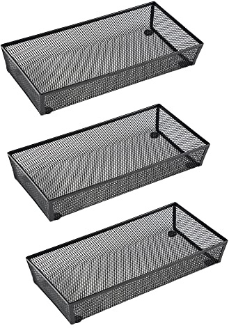 BYCY 3 Pack Mesh Flatware Drawer Organizer for Kitchen/Office/Home Tools,Spoon Knife Fork Organizers Box Utensil Tabletop Storage Tray (12 x 6 x 2 Inch)