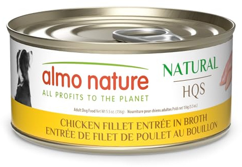 almo nature HQS Natural Wet Dog Food Chicken Fillet Entrée, Grain Free, Additive Free, Low Fat, GMO Free, 5.5oz Pack of 12