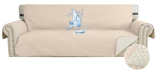 CYCMACO Wasserdicht Sofa Überzug 4 Sitzer, Couch Bezug Haustier Katze Hunde, Sofaschoner rutschfest, Universal Couchüberzug Waschbar, Sofa Covers Mit Armlehnen, Beige