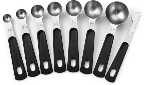 Spring Chef Stainless Steel Magnetic Measuring Spoons Set of 8 with Leveler, Round Metal Teaspoon & Tablespoon Measuring Spoons - Kitchen Gadgets For Baking and Cooking