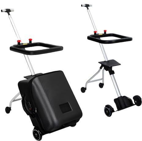 rcqeuiol Children's Ride-On Suitcase,Kids Ride-On luggage, Kids Luggage Set, Travel Student Trolley Boarding Toy Box, 2-in-1 Case & Baby Stroller,Black