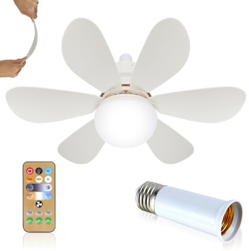 Ceiling Fans with Lights Lamp E27 Base and Remote Control,40w Ceiling Fan Light Dimmable,Quiet Ceiling Fan 6 Blades for Bedroom,Living Room Kitchen 3 Color Temperature,3 Speeds,Timing