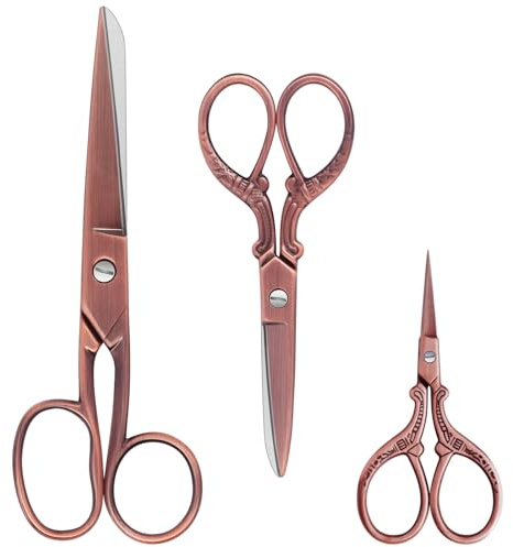KUONIIY - Set di 3 paia di forbici da cucito professionali in acciaio inossidabile con rivestimento in titanio, adatte per l'uso su tessuto, cucito, lavori manuali