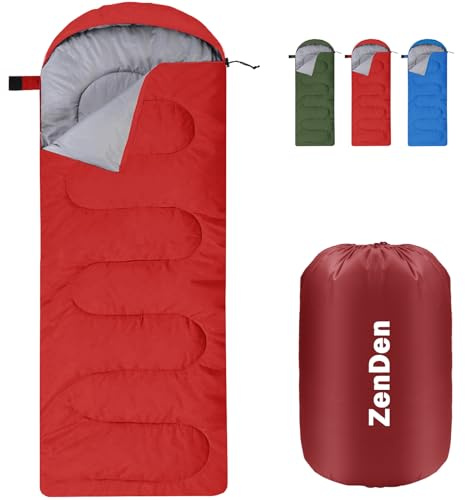 ZenDen Sacco a pelo a busta con cappuccio aderente, singolo adulto, 3-4 stagioni, extra caldo, trapuntato, imbottitura isolata da 850 g, impermeabile, leggero, con borsa compatta per esterni,