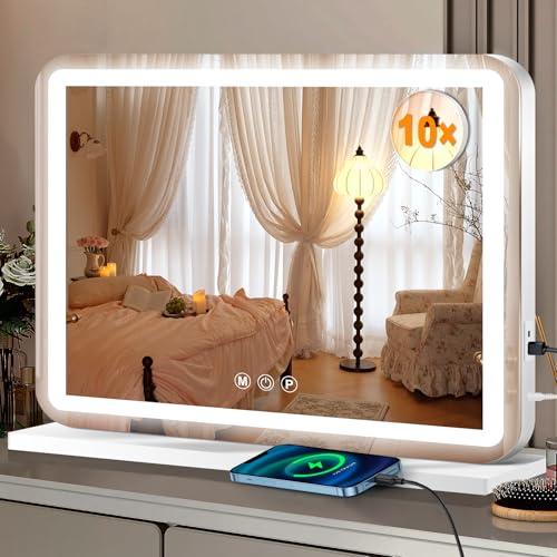 Ratsamee 23 x 18 Vanity Mirror with Lights, Led Lighted Makeup Mirror with 3 Color Dimmable Lights, Touch Control, USB Charging Port, Gifts for Women Wife Teengirls