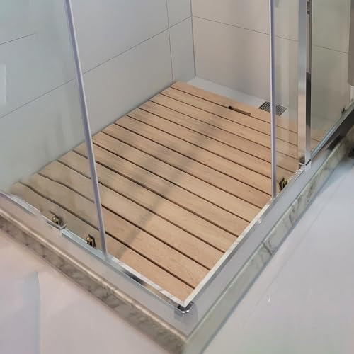 Badematte Holz Rutschfeste Duschmatte aus Holz für Das Badezimmer, Badewannenbrett aus Natürlichem Zedernholz für Drinnen und Draußen, Wasserdichtes, Schnell Trocknendes Schutzgitter für Wanne(80cmx10