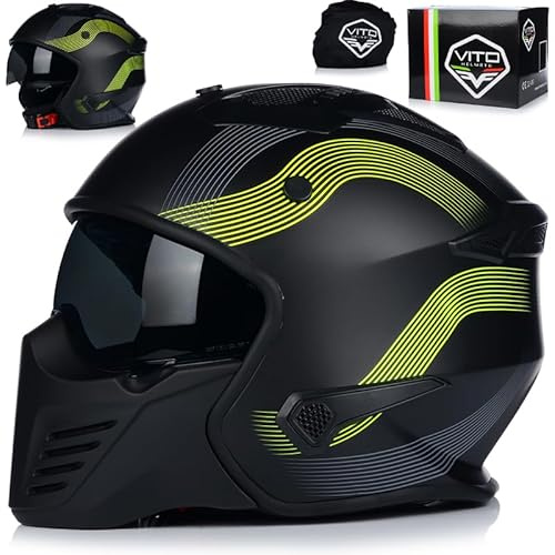 Jet Helm mit Sonnenblende | VITO BRUZANO | Rollerhelm Trial Helm | ECE 22.06 Zertifiziert | Motorradhelm mit abnehmbarem Kinnriemen