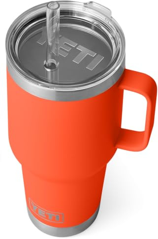 YETI Rambler Straw Mug, Stainless Steel Vacuum Insulated Mug with Stronghold Lid, Papaya, 35 oz (1035 ml)
